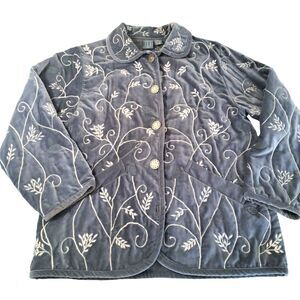 IVY Button Up Embroidered Jackets Women's PM Black Pockets Collared 100% Cotton